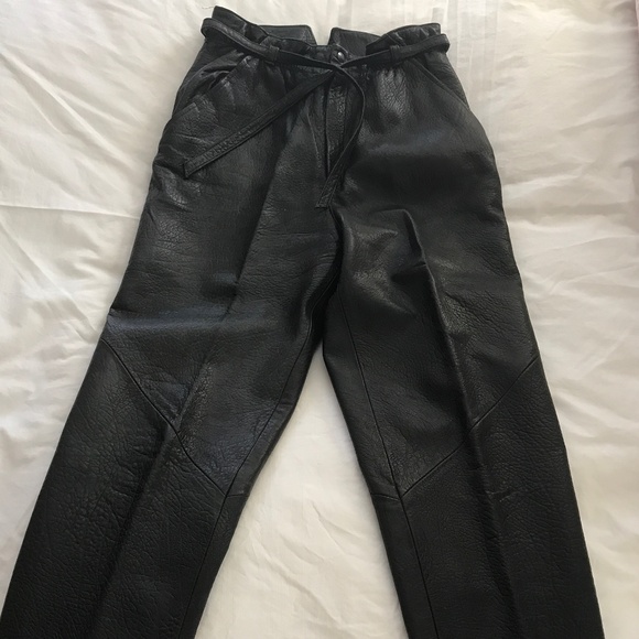 BLACK NATURAL GRAIN COWHIDE LEATHER PANTS - Picture 2 of 12